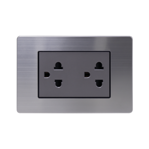 INOX Ghi xám – Ổ cắm đôi 3 lỗ