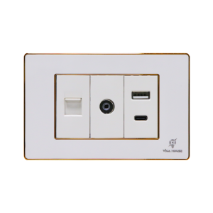 PC Trắng – Viền mạ gold – Data Cat5, Anten Tivi, USB C