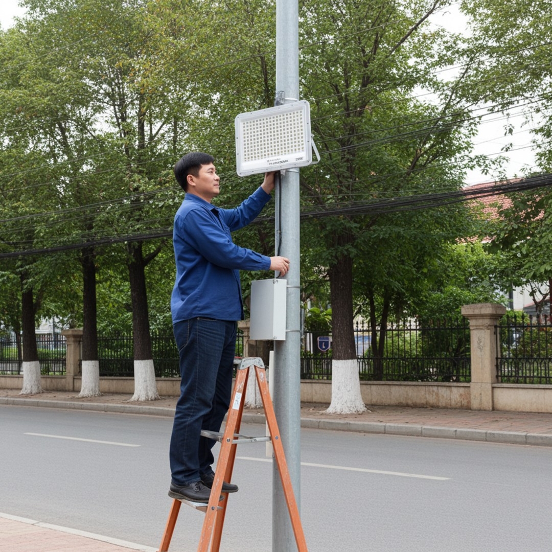 Đèn Pha năng lượng mặt trời thấu kính Mỹ Linh